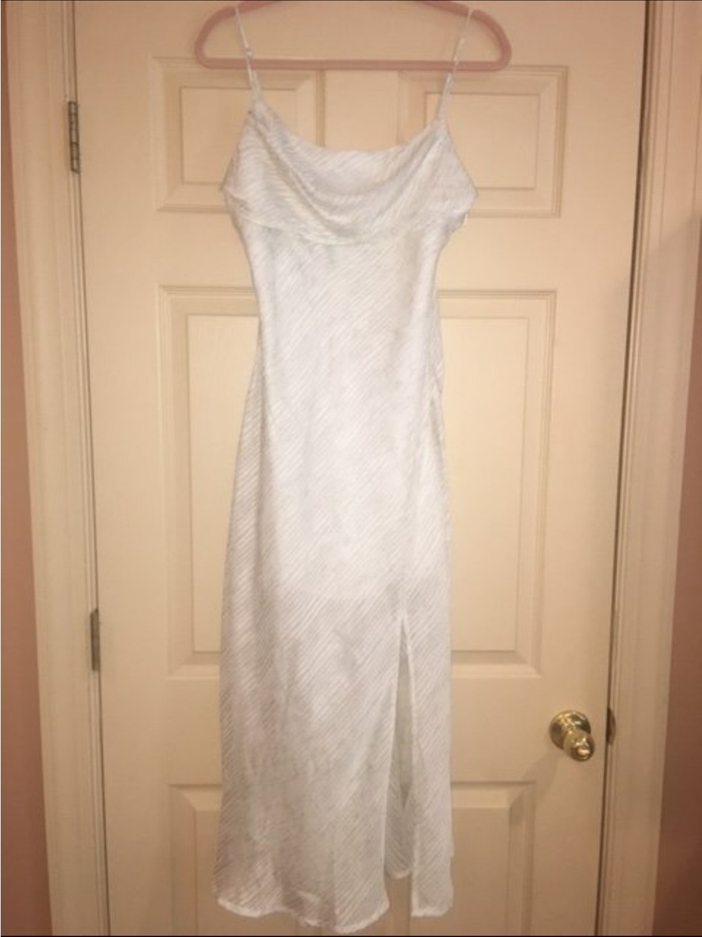 Native Daughters White/Light Green Flowy Dress with Cowl Neck Large EUC